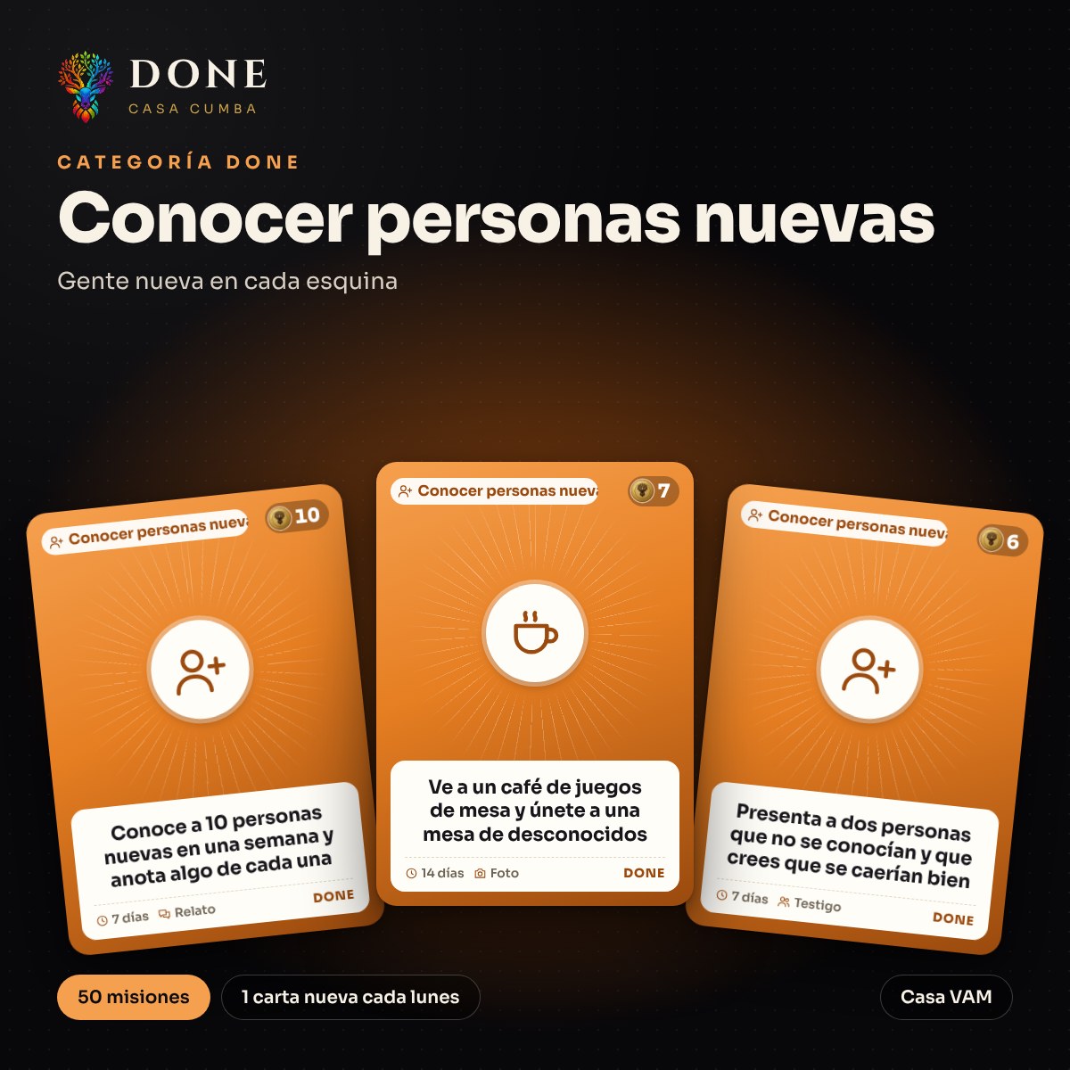 DONE · Conocer personas nuevas