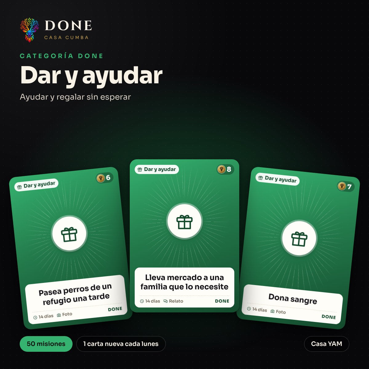 DONE · Dar y ayudar